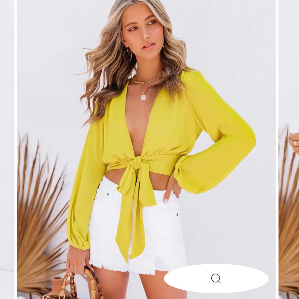 Vittoria Tie Front Crop Blouse - Chartreuse
